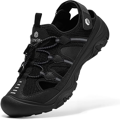 FitVille Men's Walking Sandals, Wide-Fit Closed Toe Hiking Sandals with Arch Support for Plantar Fasciitis, Quick-Adjust Straps & Non-Slip Sole Men Shoes for Summer Outdoor Casual Sports