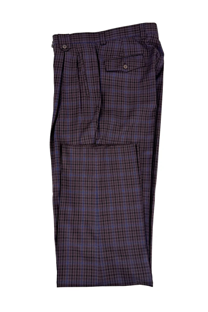 Eggplant and Black Mini Check Wide Leg Wool Dress Pant 2576 by Tiglio Luxe