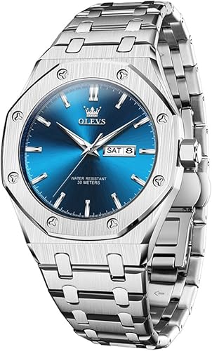 OLEVS Mens Watches Luxury Classic Large Face Stainless Steel Analog Quartz Waterproof Date Watches for Men