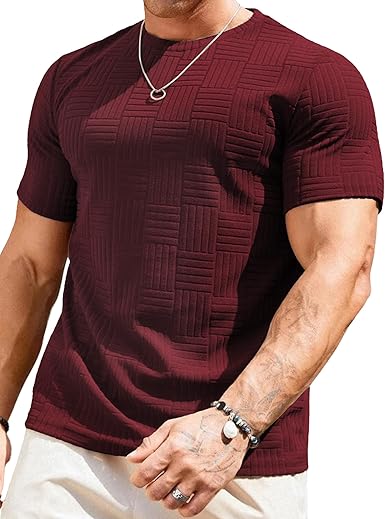 JMIERR Mens T-Shirt Casual Stretch Solid Crewneck Short Sleeve Tees Textured Shirts