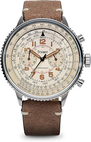 Stauer Co-Pilot Men's Chronograph Watch with Stainless Steel Case and Brown Leather Band